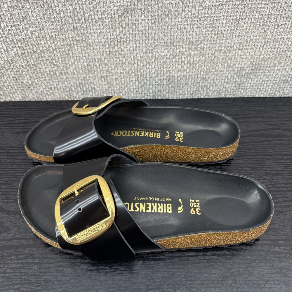 Birkenstock Madrid Gold Big Buckle EU 38 W8 M6 Black Patent Leather Sandals